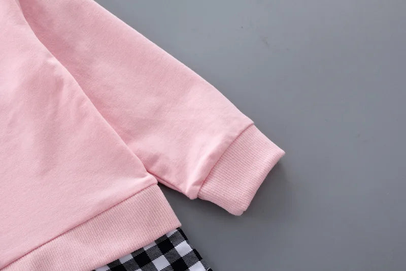 Girls' Bow Plaid Long Sleeve Top & Pants 2-Piece Set