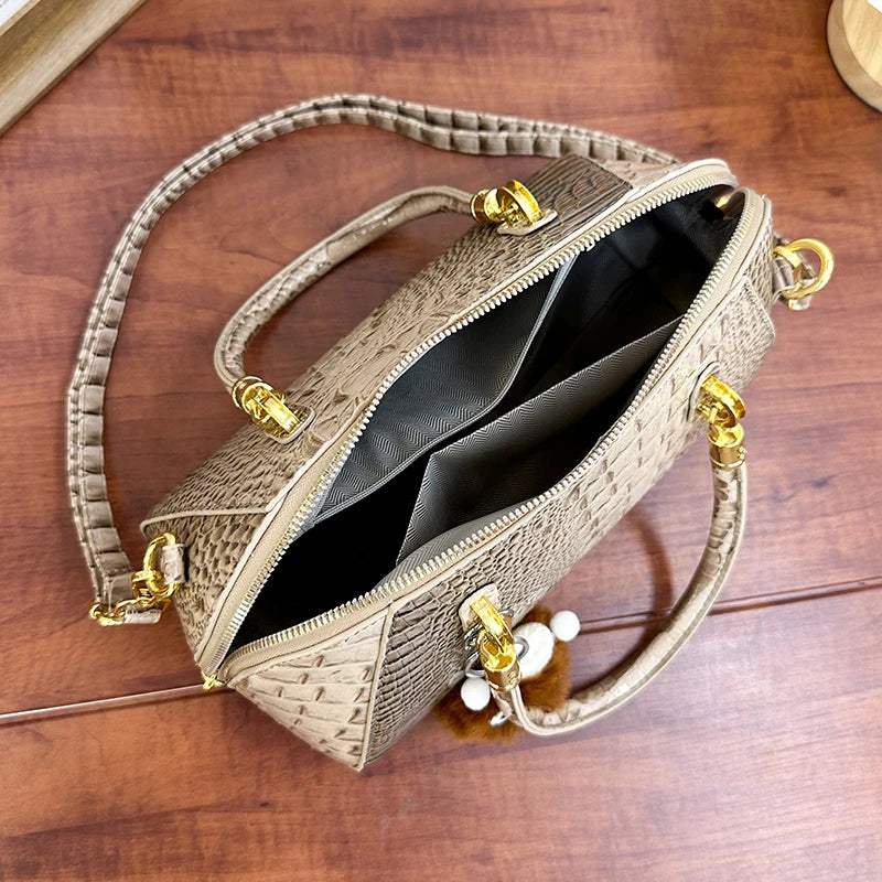 Women's Crocodile Pattern Structured Shoulder Bag