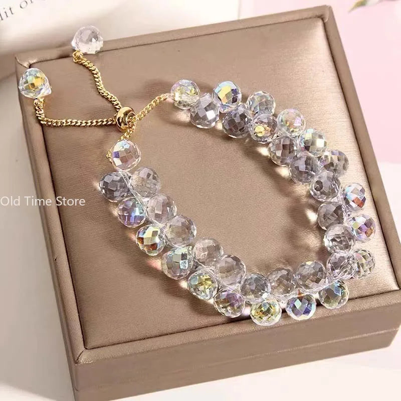 Zircon Crystal Beaded Charm Bracelet – Handmade Women's & Girls' Jewelry Gift
