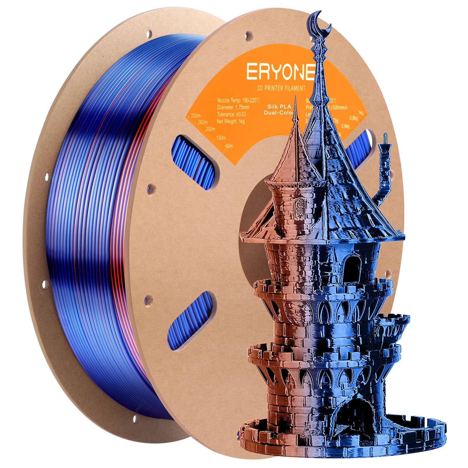 ERYONE 1KG Silk Dual Color PLA Series 3D Printer Filament 1.75mm, Dual-Color Coextrusion Silky Shiny Finish, 1kg Spool