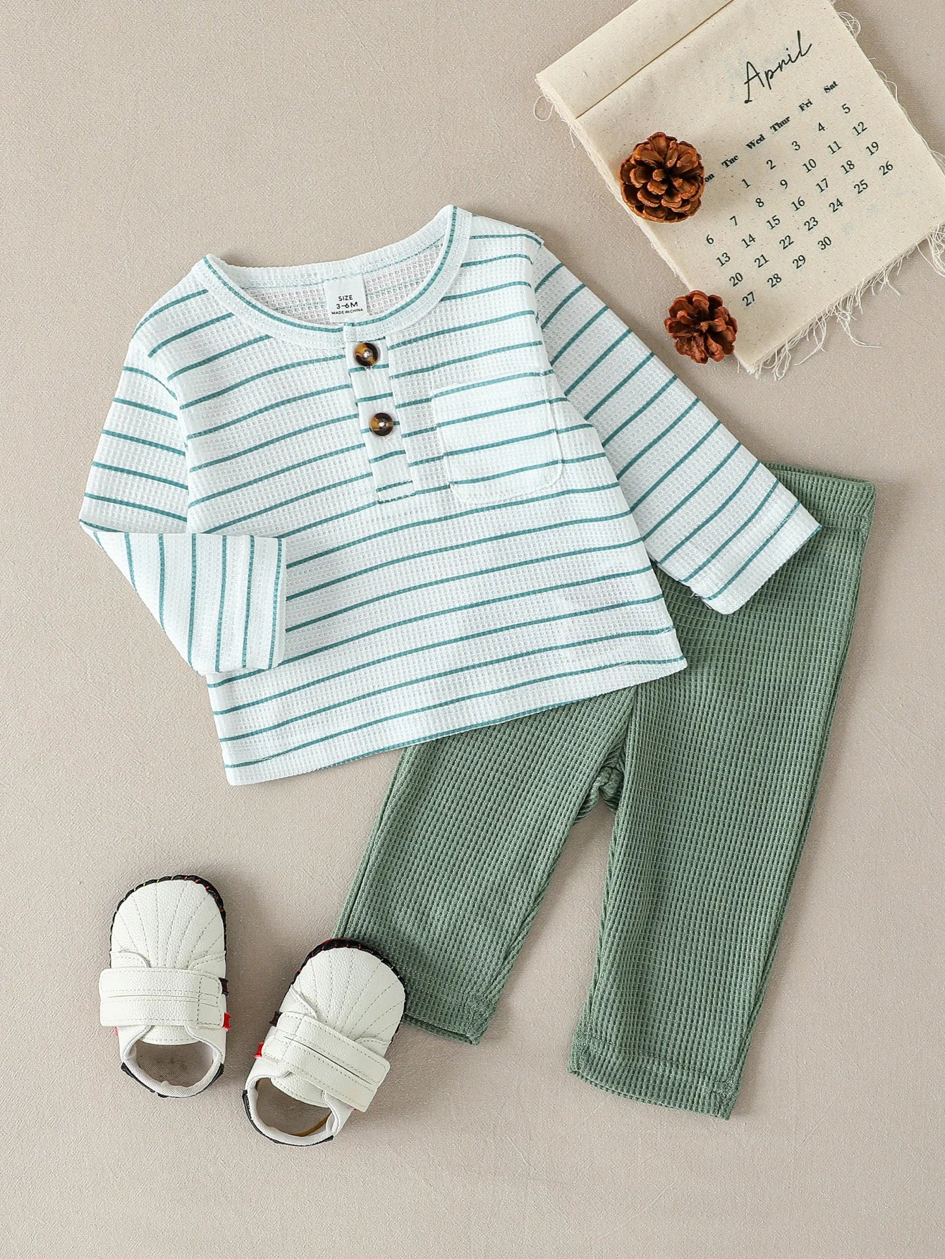 Toddler Baby Boys Clothes Fall Outfit Striped Crew Neck Long Sleeve Sweatshirt & Pants 2Pcs Set For 1-3Y Casual Daily Clothes