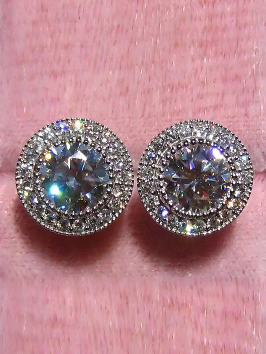 Bridal Sparkling Round Stone Earrings – Full Drill Silver Flower Design
