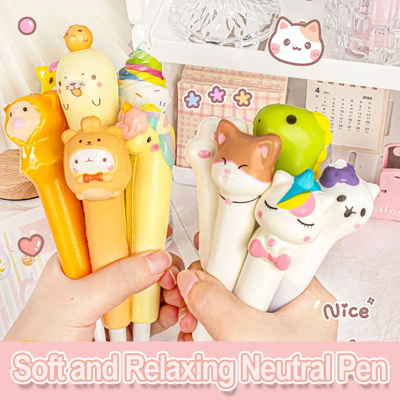 10-Pack Cartoon Squishy Stress Relief Gel Pens – Fun Student Novelty Pens