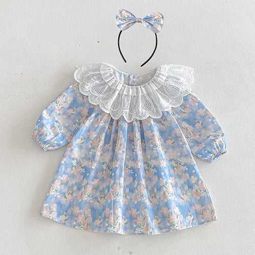 New Spring Sister Dress Kids Princess Dresses Long Sleeved Cotton Print 2-7Yrs Girl Party Dress Baby Girl Romper