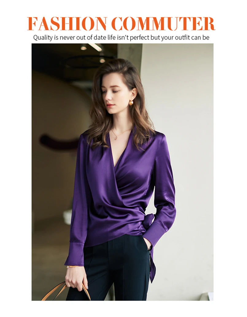 Women's Plus Size Satin Cross Lace-Up Blouse