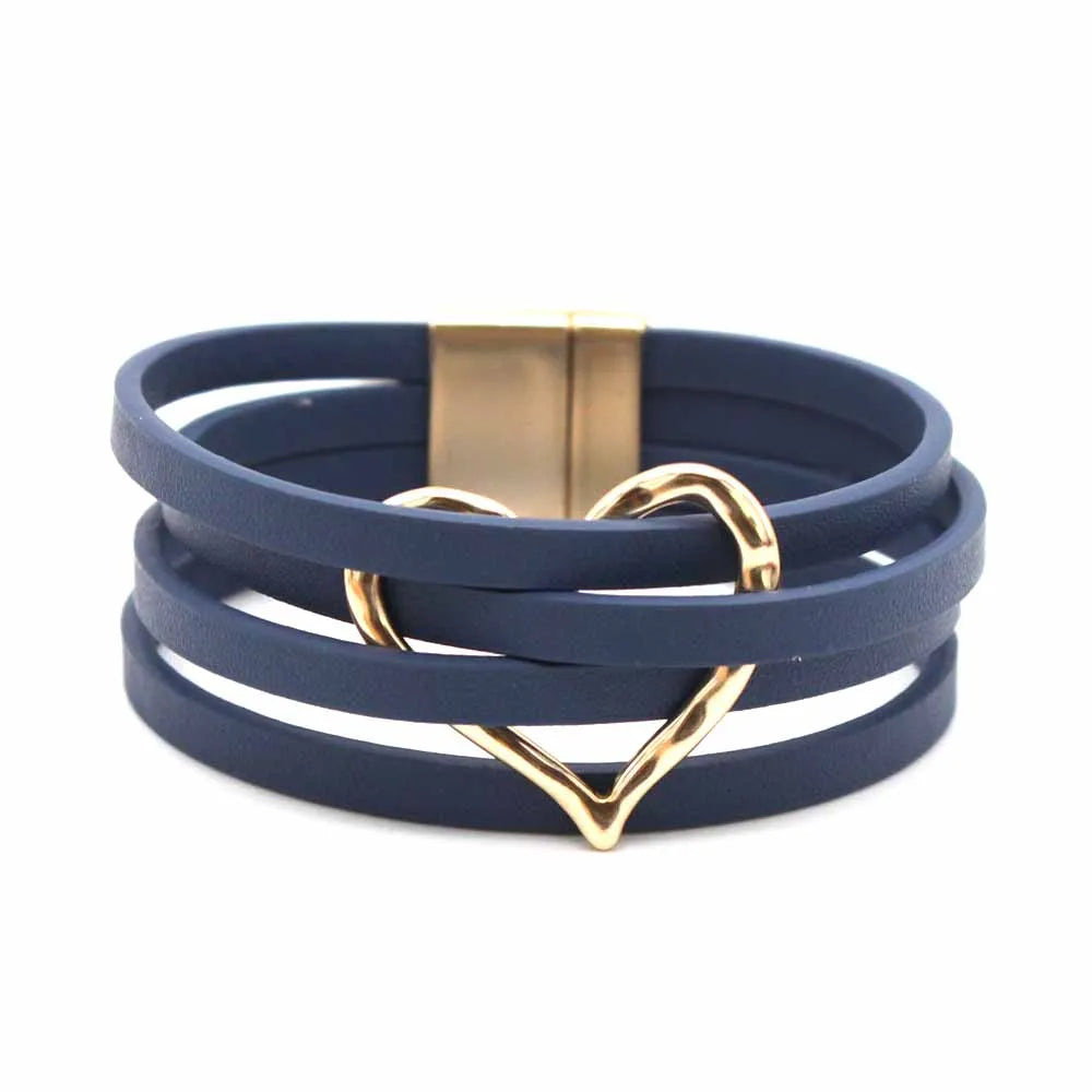 Women's Multilayer Leather Wrap Bracelet – Magnetic Clasp Wide Bangle | Punk Fashion Jewelry
