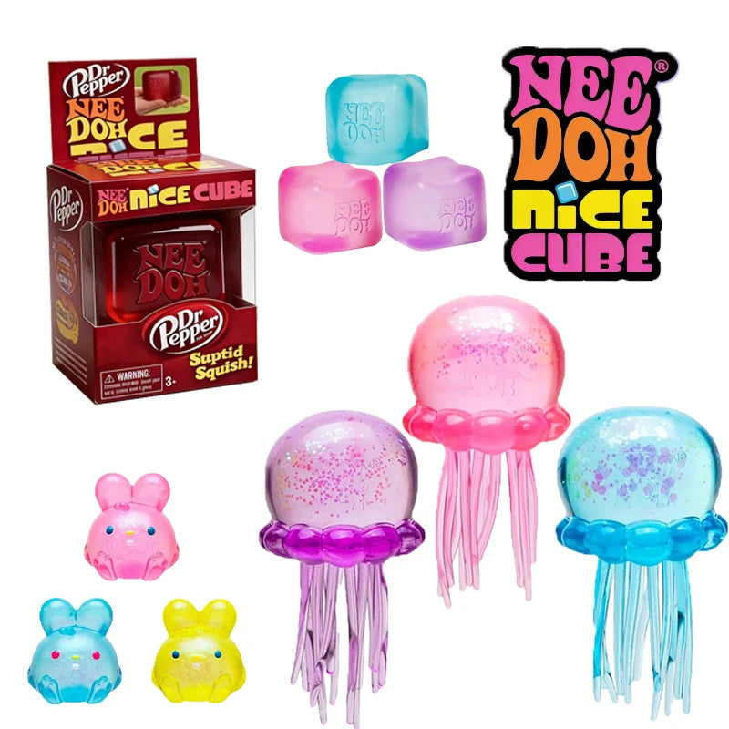 Needoh Fuzz Ball Jellyfish Squishy | Soft Stress Relief Squeeze Toy — Random Color, Festival Gift