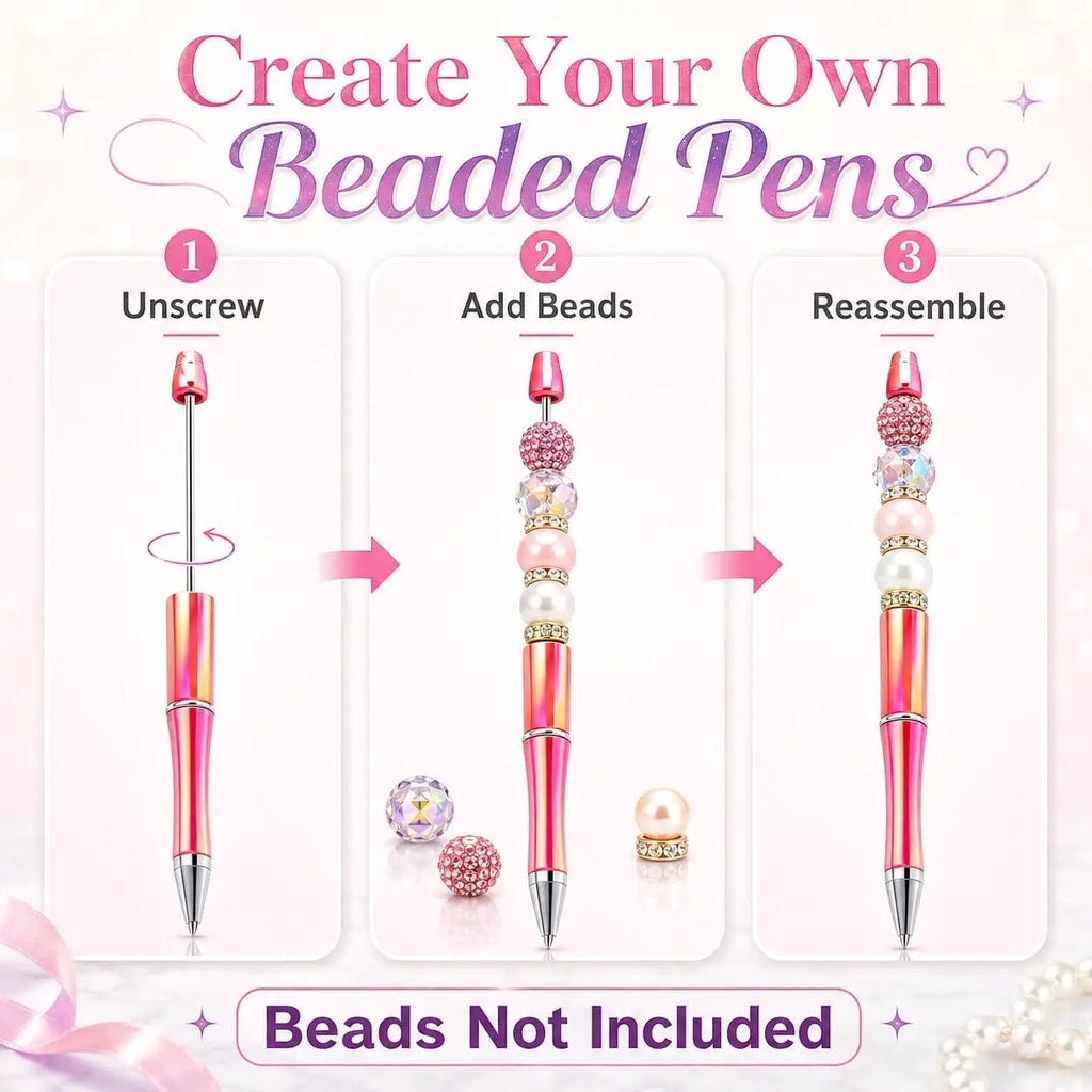 Beadable Pens for DIY | 12-Pack Gradient Beaded Ballpoint Pens | Party Favors & Gifts