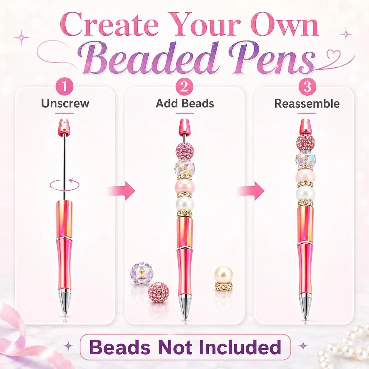 Beadable Pens for DIY | 12-Pack Gradient Beaded Ballpoint Pens | Party Favors & Gifts