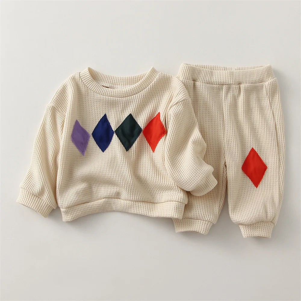 Baby Boy Waffle Cotton Long Sleeve Top & Pants 2-Piece Set
