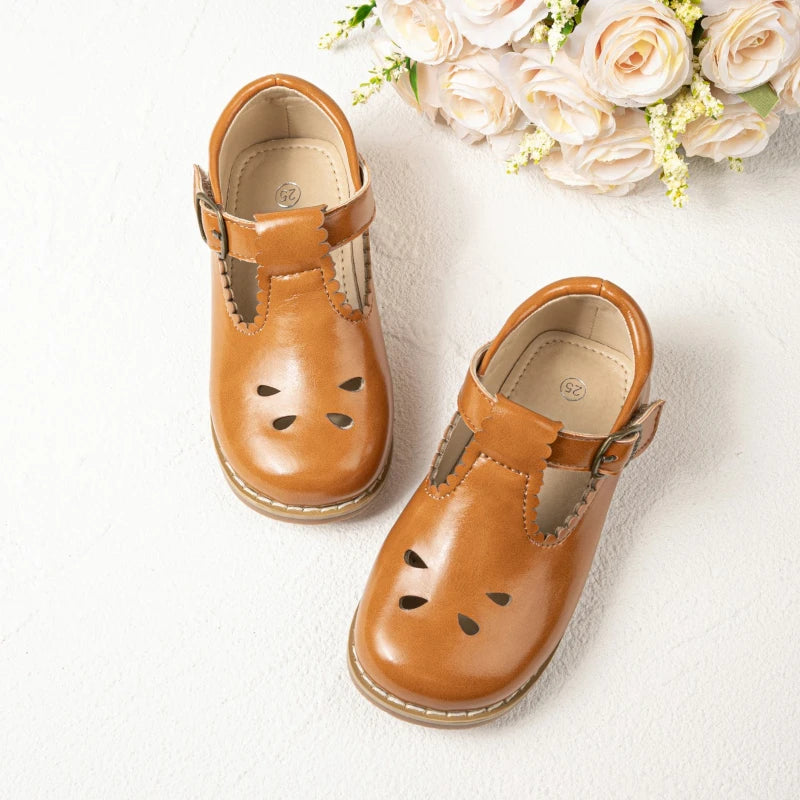Girls' Hollow-Out PU Leather School Uniform Shoes