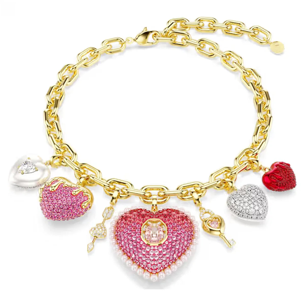 New Charms  Gradient Crystal Arrow Earrings Necklace Fine Jewelry Set Pearl Earrings Heart Bracelet Romantic Gift