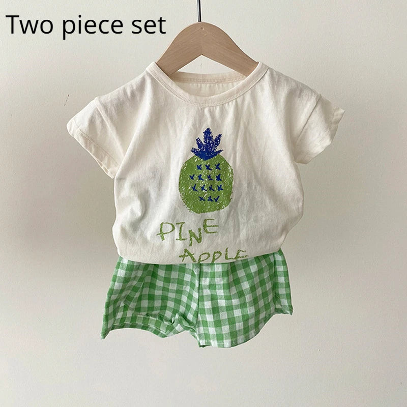 Kids Fruit & Veggie Print Cotton Pajama Set – Short Sleeve Unisex Sleepwear for Toddlers & Children