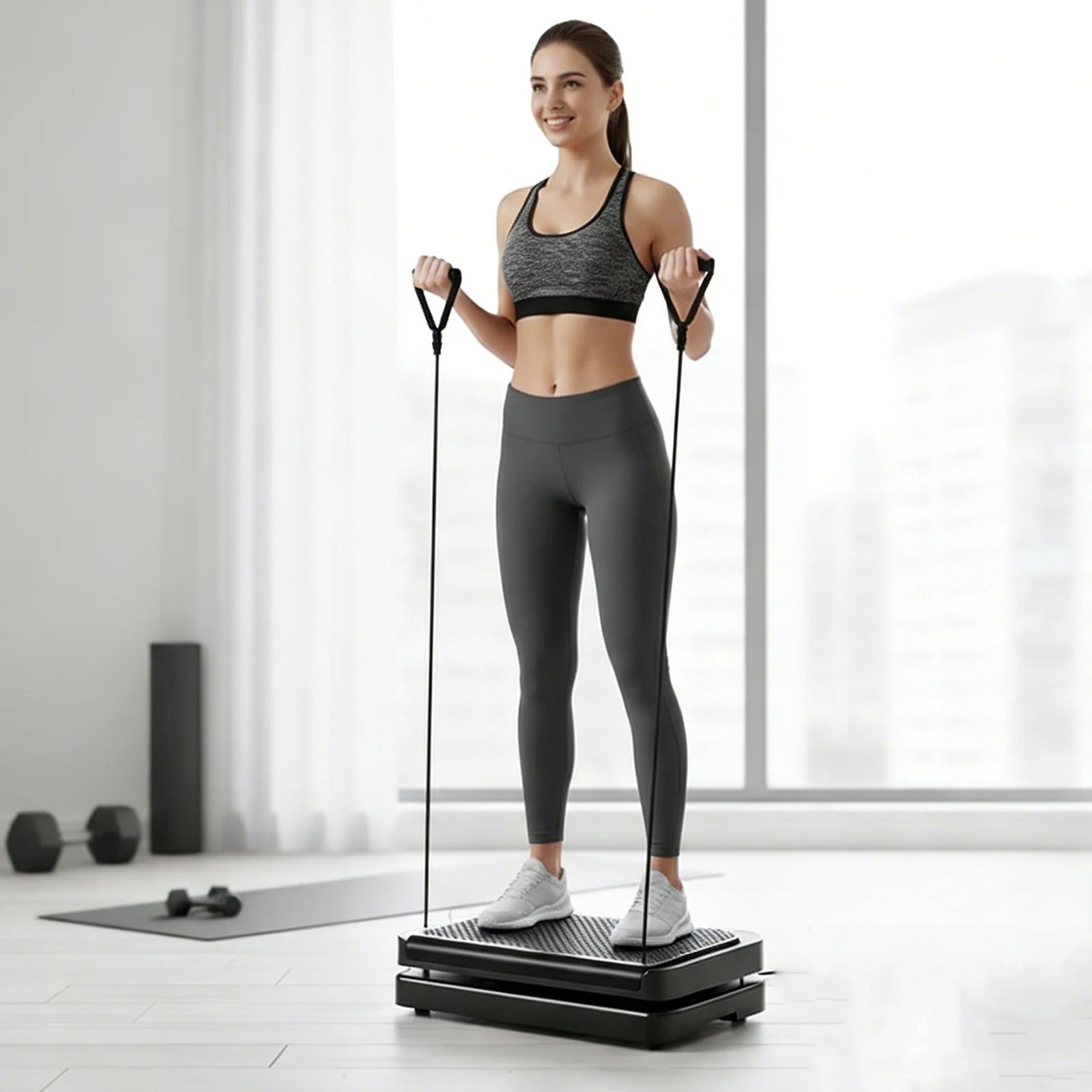 Exercise Vibration Plate with Rope Abdominal Workout Equipment 200 Modes Whole Body Vibrate Fitness Platform for Home Office