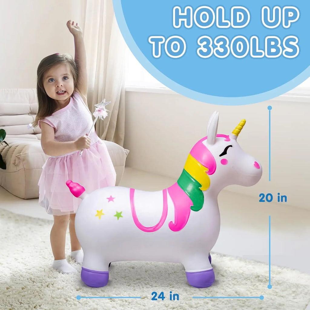 Kids Bouncy Unicorn Hopper - Inflatable Ride-On Toy