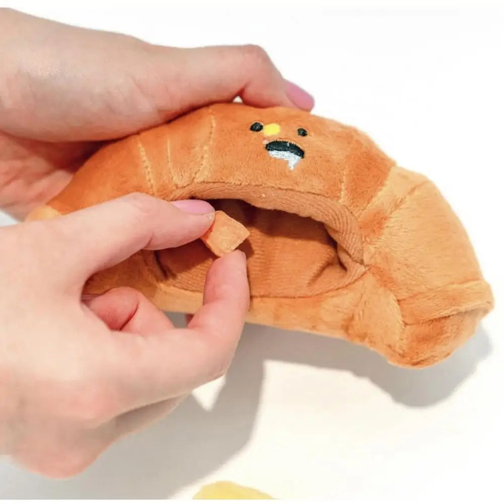 Dog Chew Toy Croissant Bread Squeaking Sound Plush Toy Pets Exercise Supplies