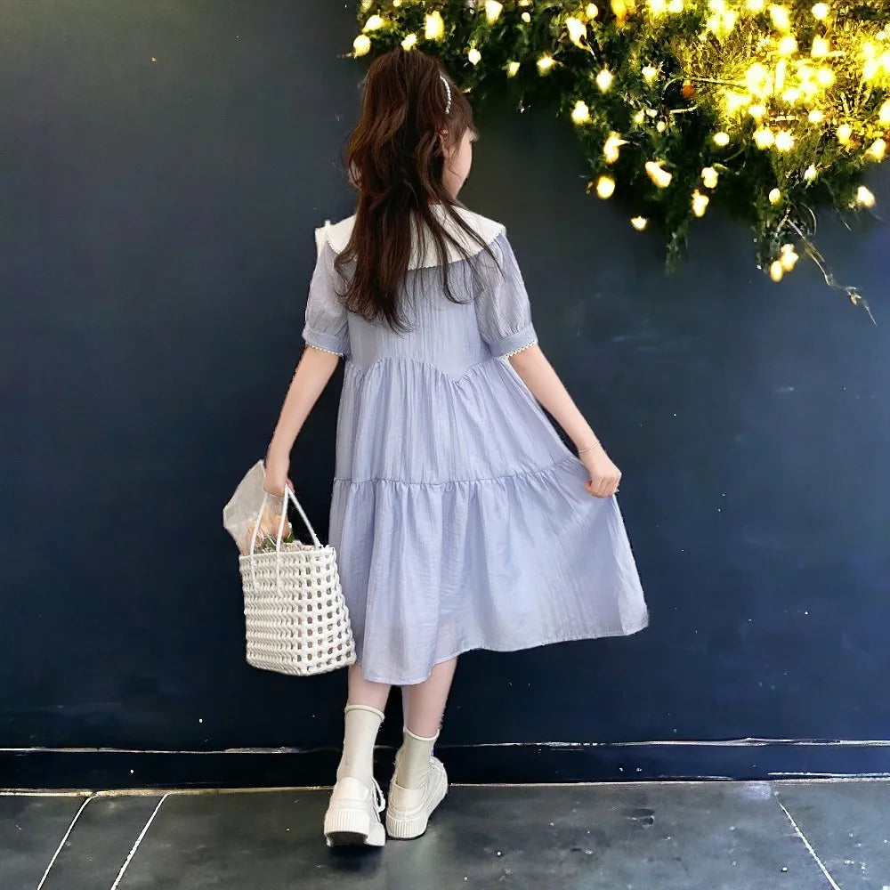 Toddlers Dresses For Girls Children's Dress Summer Cotton Kids School Costumes Short Sleeve Baby  4 5 6 8 9 10 12 Years