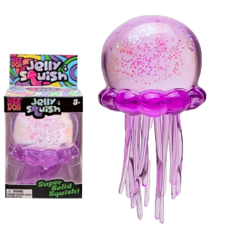 Needoh Fuzz Ball Jellyfish Squishy | Soft Stress Relief Squeeze Toy — Random Color, Festival Gift