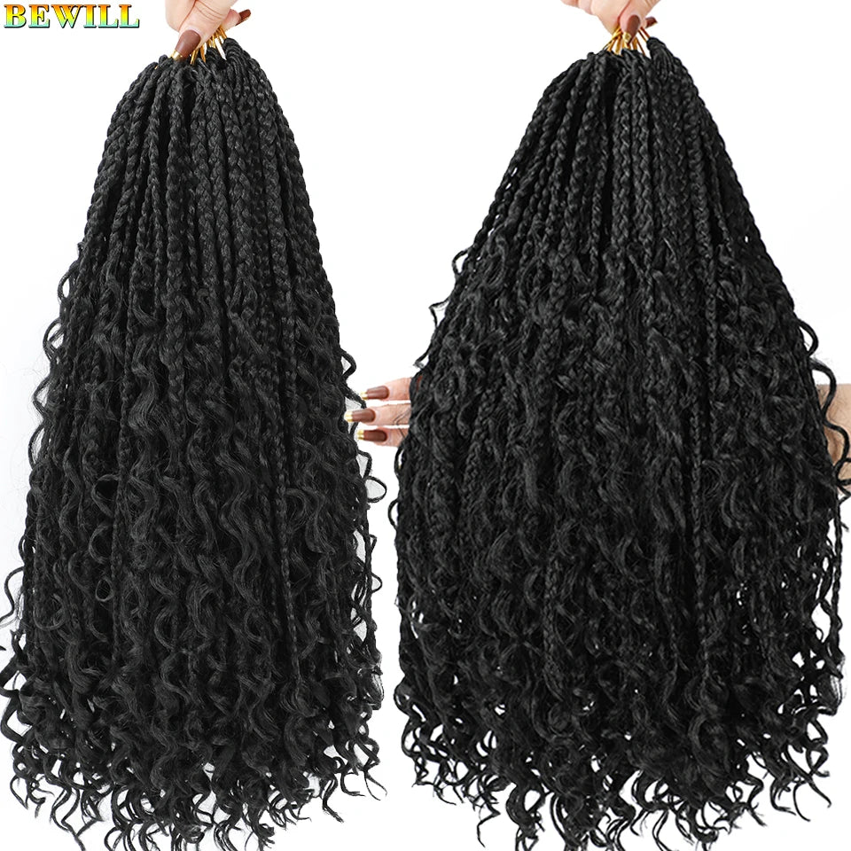 Goddess Box Braids Crochet Hair 14 18 24 Inch Bohemian Hippie Box Braids With Curly Ends Synthetic Braiding Hair for Black Women