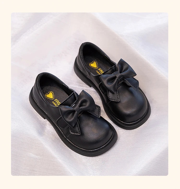 Girls' Bow Design Bonded Leather Flat Casual Shoes