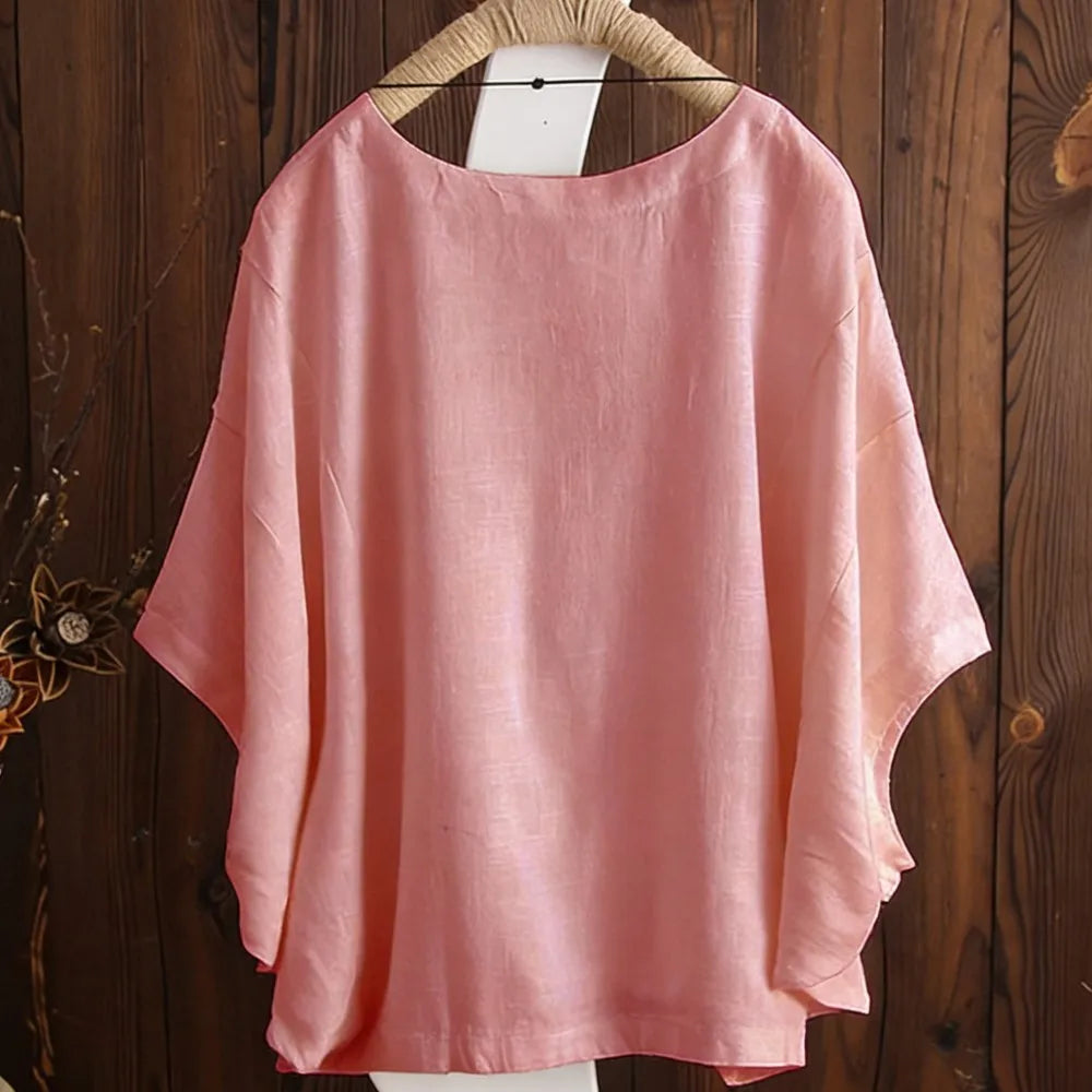 2026 Summer Women's Blouse O-Neck Loose Pullover Tops Casual Half Sleeve Solid Color Tee Top Shirt Blusas Female Clothing Simple
