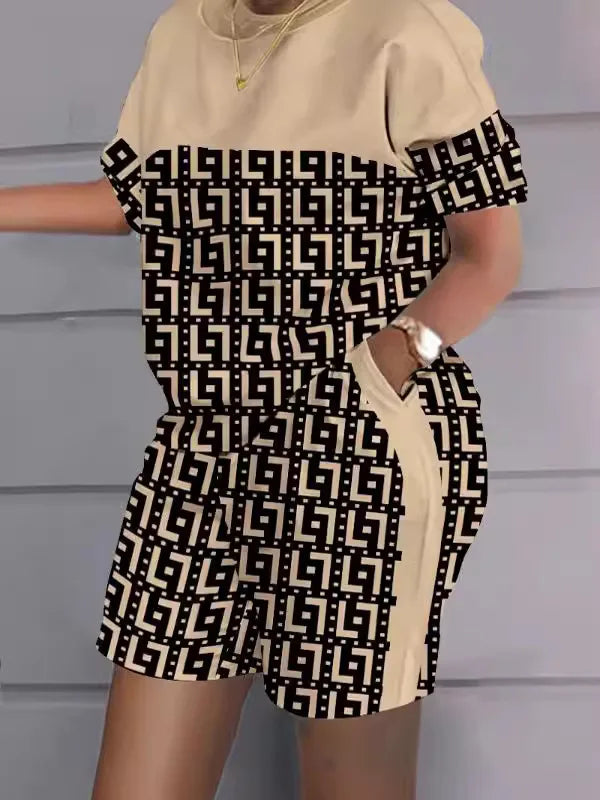 Women's Printed Wide Leg Pants & Short Sleeve Top Set
