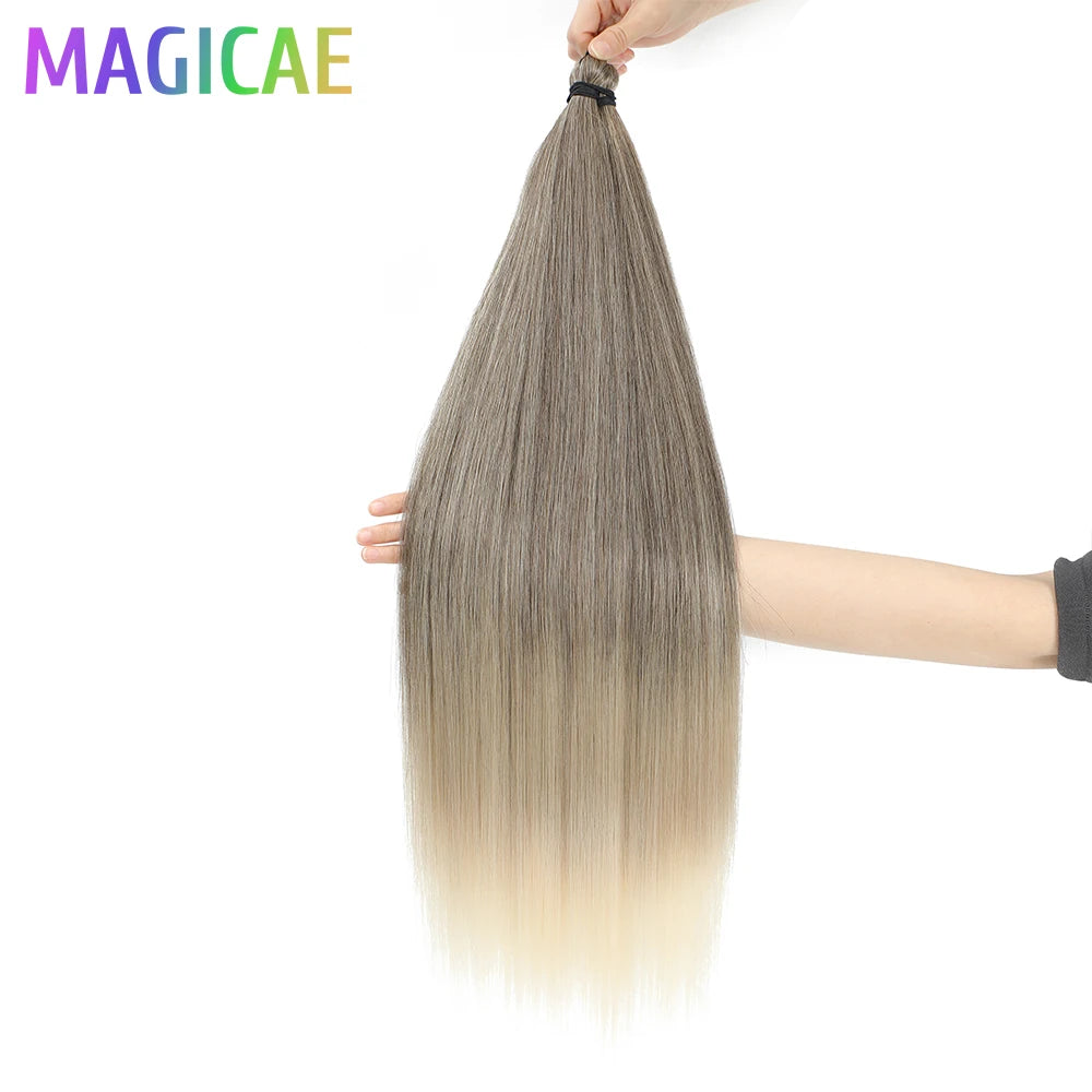 Braids Crochet 3Pcs 28Inches 300grams Synthetic Straight Bundles Orange Highlight Brown Braiding Hair Ombre Blond Gray White 60#
