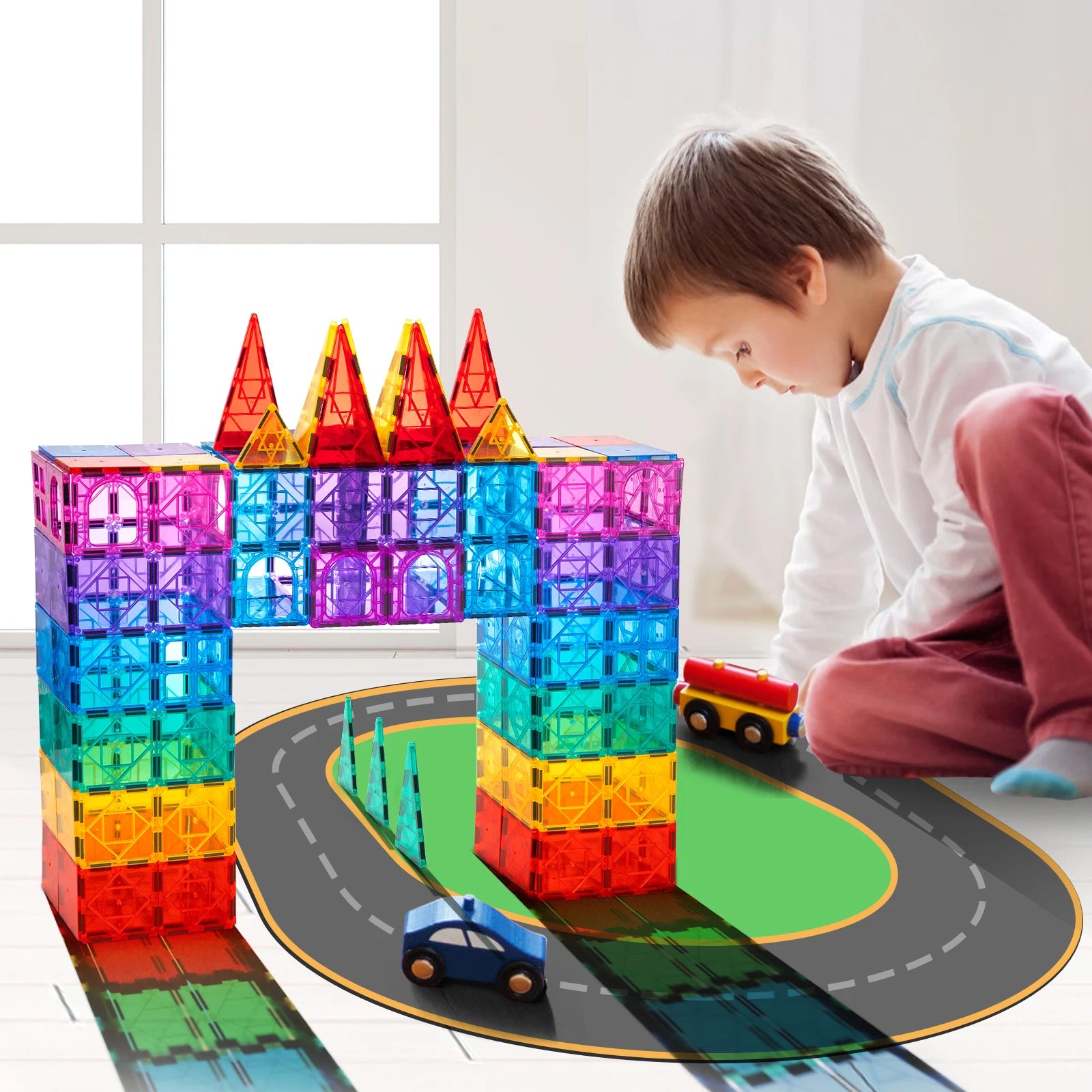 52pcs Luxury Magnetic Tiles Toy Set, 3D Rhombus Magnetic Tiles Building Blocks, Construction Toy
