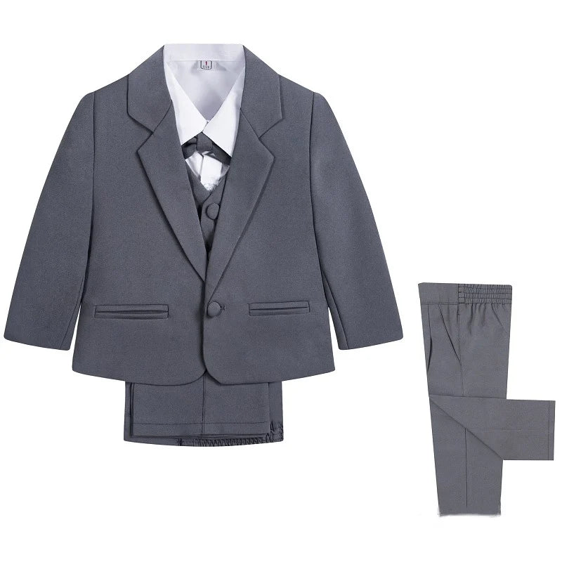 Baby Boys 5-Piece Formal Suit Set – Blazer, Shirt, Vest, Bowtie & Pants