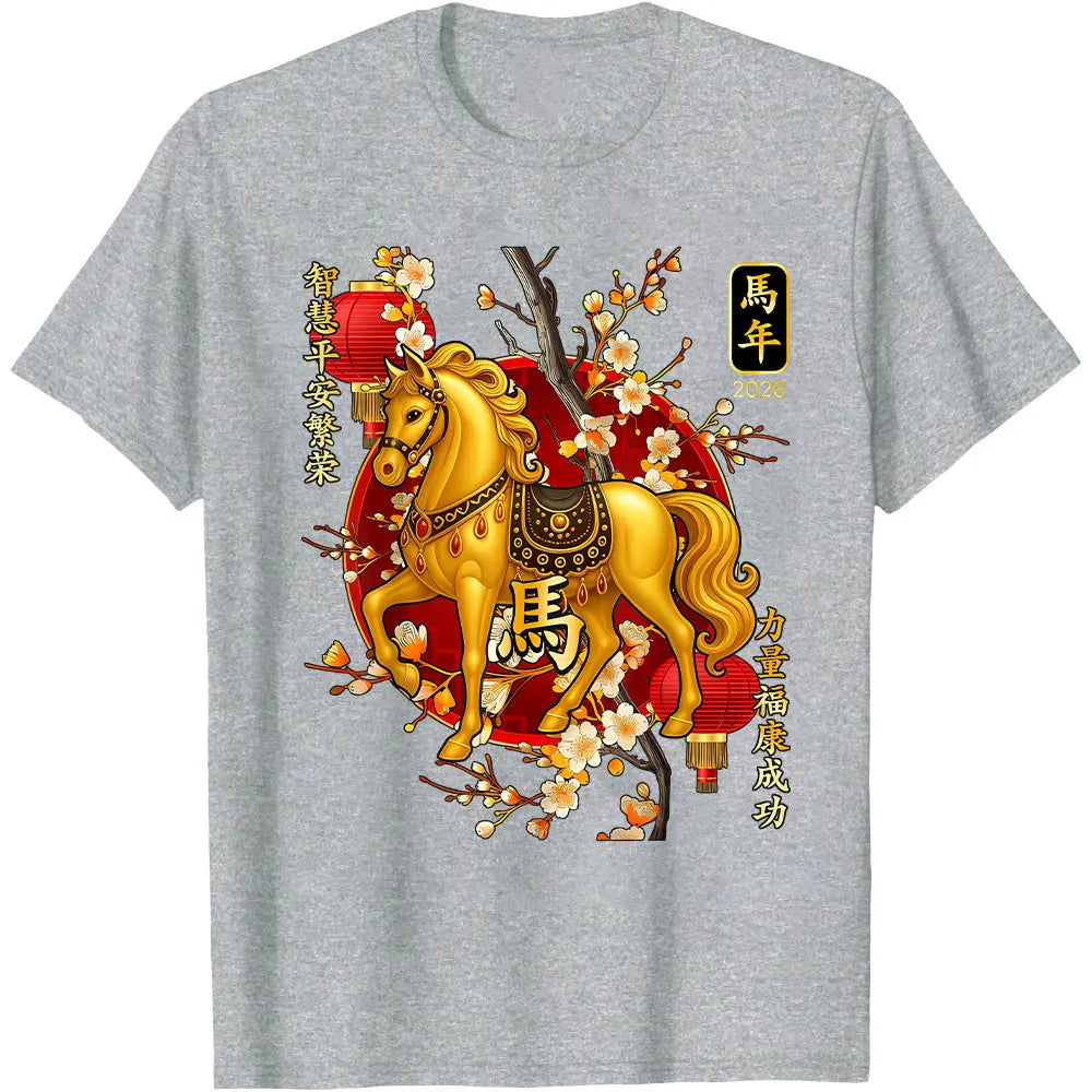 Year of The Horse Lunar New Year Chinese Men Women Unisex  Family Party Casual Fashion T-Shirt Oversized Tops Y2k Clothes