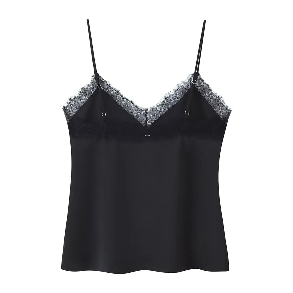 HH 2026 New Fashion Woman Lace Trim Sling Sleeveless V Collar Backless Mini Top Female Slim Fit Thin And Light Sexy Top