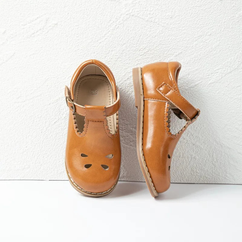 Girls' Hollow-Out PU Leather School Uniform Shoes