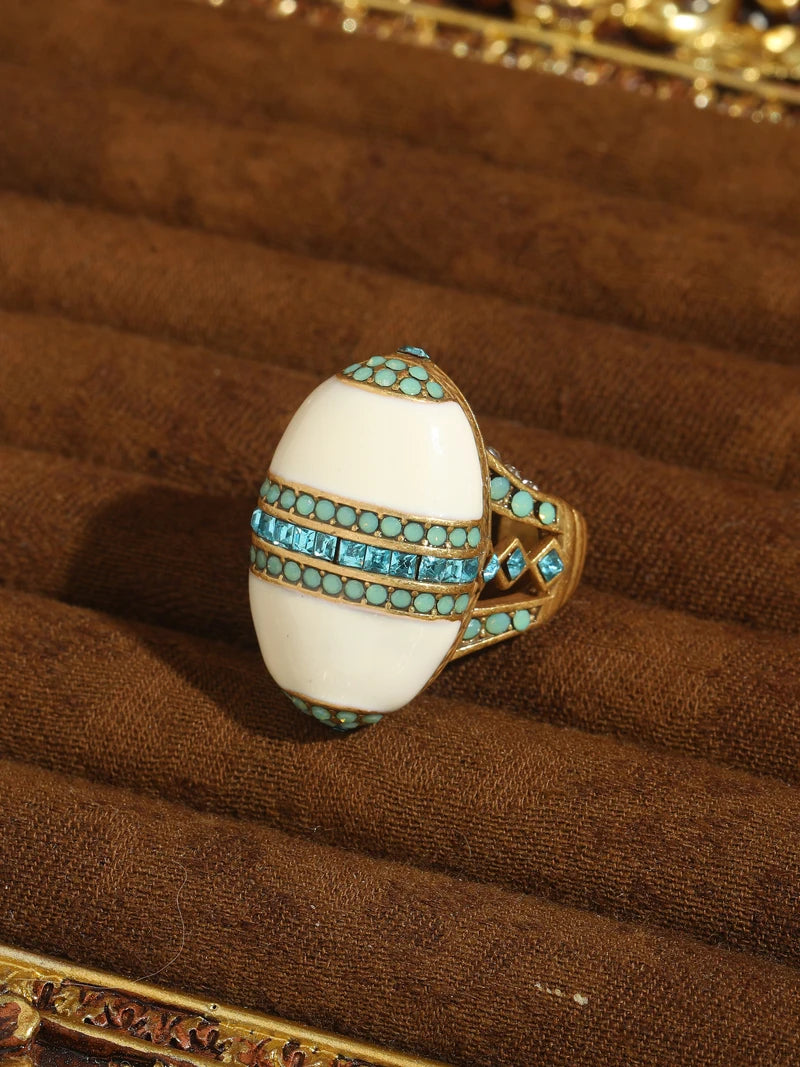 Vintage Oval Sea Blue Crystal Rings Natural Stone White For Woman 18k Real Gold Plated Luxury Antique Jewelry High Quality 2026
