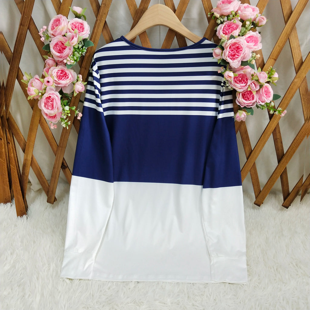 Women's quarter-zip pullover with stripes, suitable for street wear, daily use, printed casual style, round neck, long sleeve, s