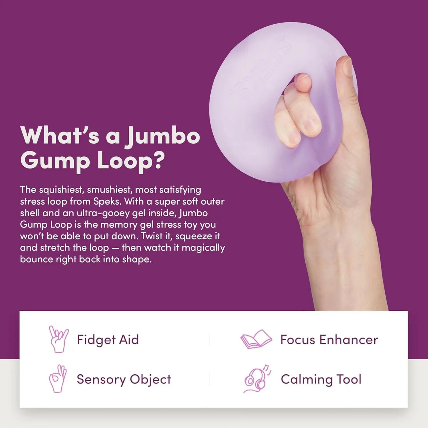 Speks Jumbo Loop Gel-Filled Stress Ball | Ultra-Squishy Fidget Toy | Stress & Anxiety Relief | 4 Colors | Ages 12+