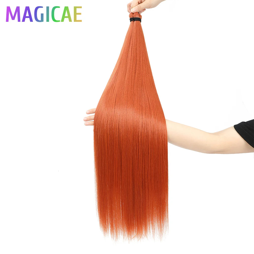 Braids Crochet 3Pcs 28Inches 300grams Synthetic Straight Bundles Orange Highlight Brown Braiding Hair Ombre Blond Gray White 60#