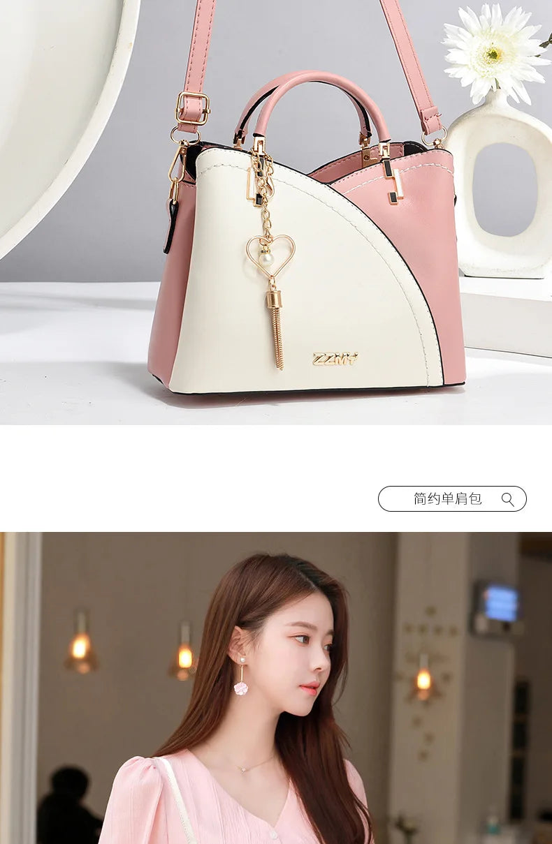 Women's Patchwork Appliqué PU Top-Handle Crossbody Tote