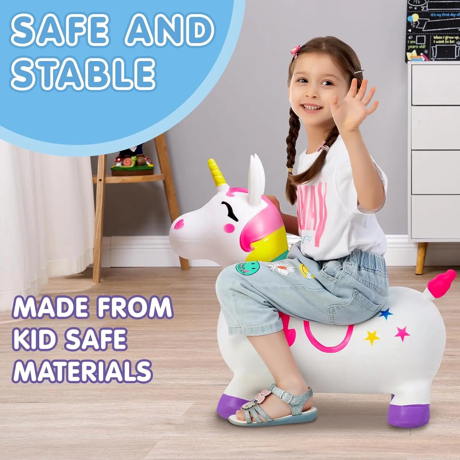 Kids Bouncy Unicorn Hopper - Inflatable Ride-On Toy