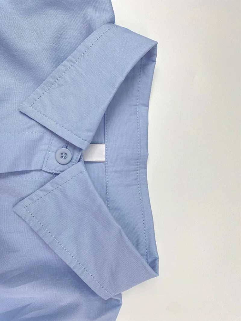 Women's Summer Long Dresses 2026 Spring Fall New Clothes Blue Puff Sleeves Botton Simple Casual Maxi Shirts Dresses for Women
