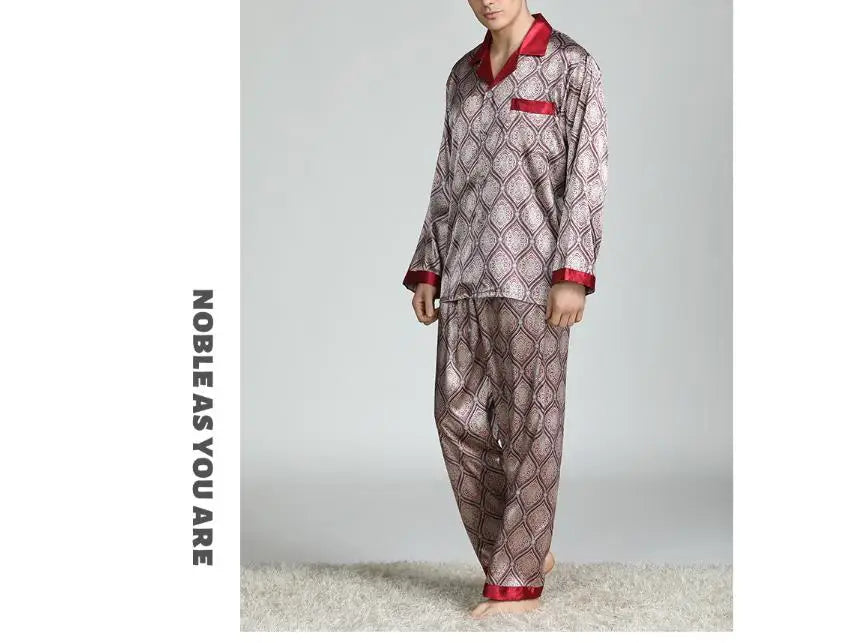 2026Men's Spring Summer Pajamas Sets Long Sleeve Tops&Pants Two-pieces Satin Home Clothes Male Ice Silk Printed Lounge Nightwear