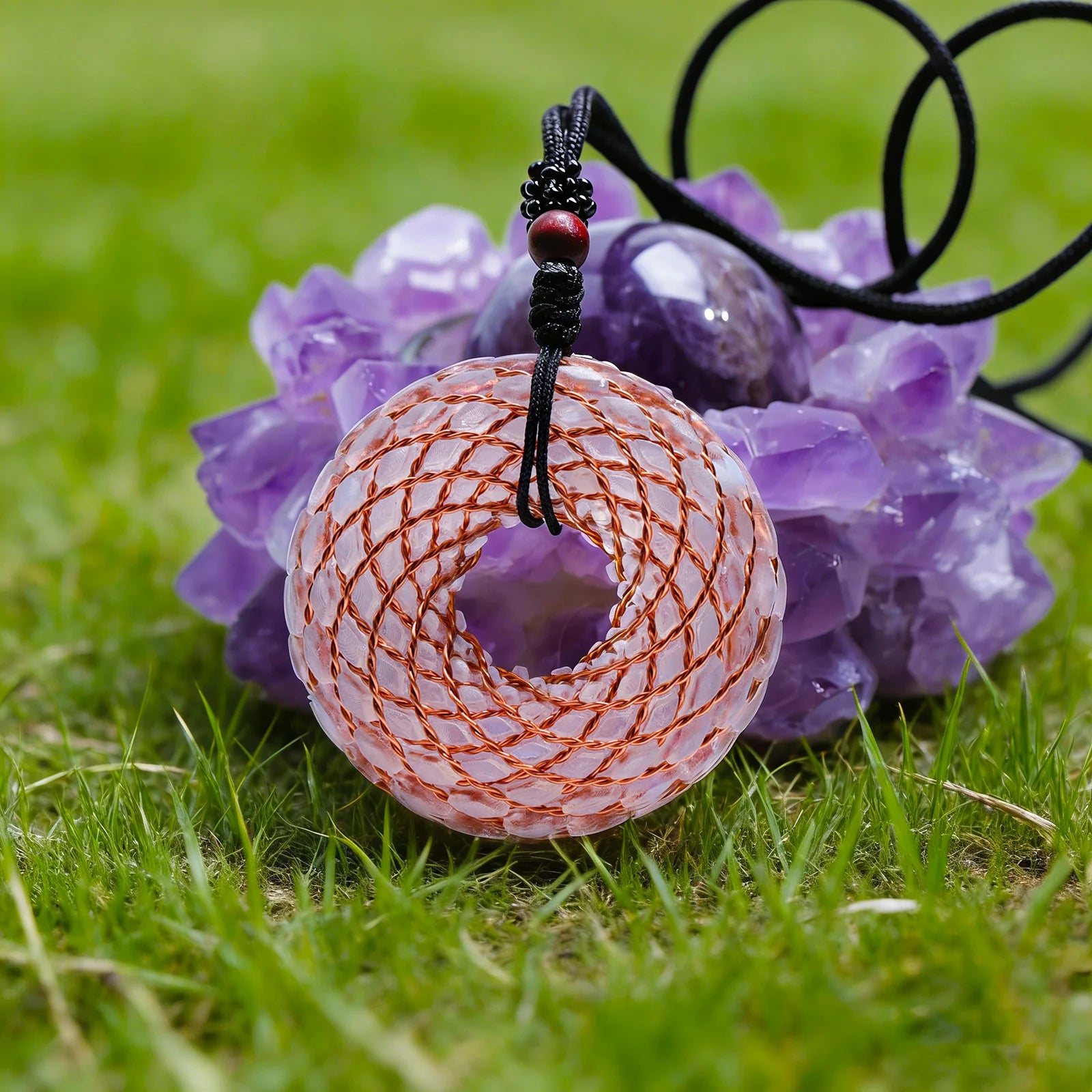 Rodin Coil & Amethyst  Orgone Pendant Necklace, Handmade pendant jewelry ，Adjustable Chain for Women & Men