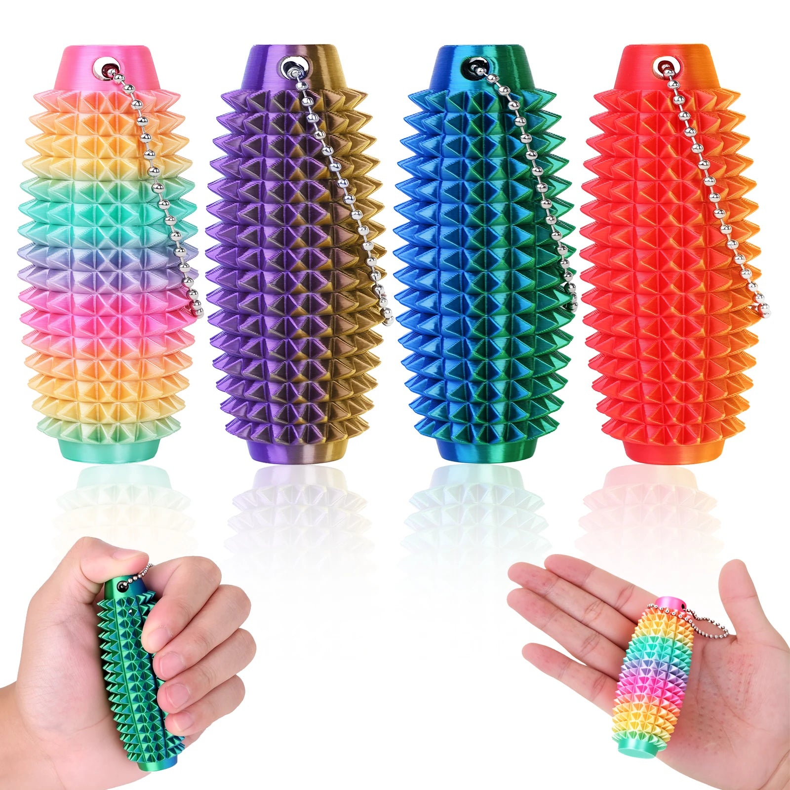 Mini Spiky Fidget Massage Keychain – 3D Silicone Pain Stim Sensory Toy for Anxiety Relief, Singles & 4-Pack