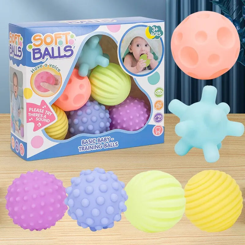 Baby Sensory Balls 6-Pack | Soft Textured Massage & Rattle Balls for Infant Hand Touch Play