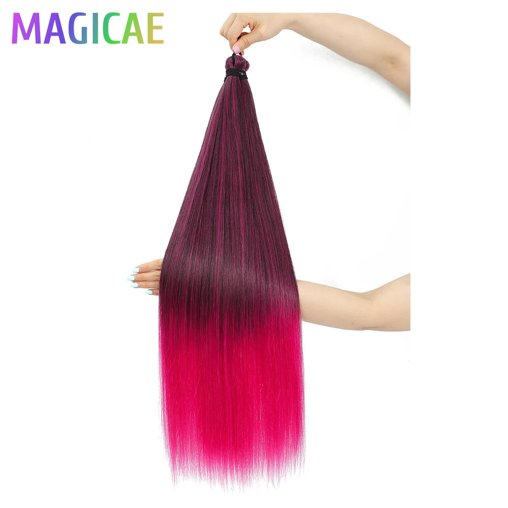 Braids Crochet 3Pcs 28Inches 300grams Synthetic Straight Bundles Orange Highlight Brown Braiding Hair Ombre Blond Gray White 60#