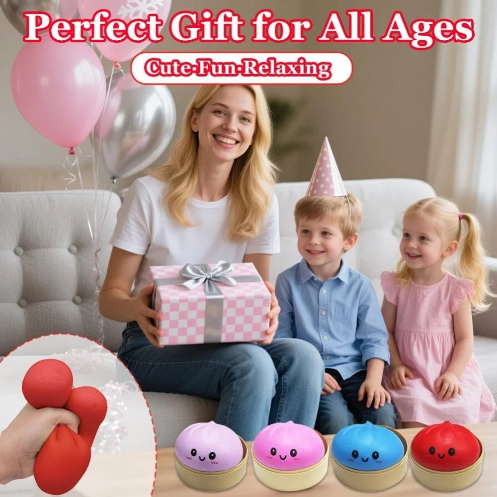 Large Dumpling Stress Ball with Steamer Colorful Squishy Bun Sensory Toy for Anxiety Relief, Squeeze Dough Ball for Adults&Kids