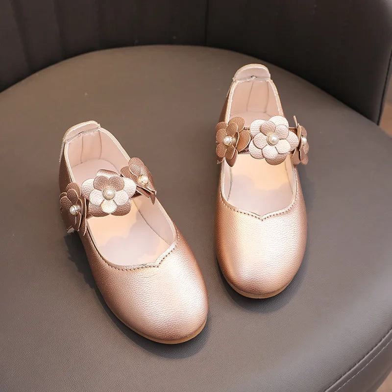 Girls Breathable Leather Princess School Shoes | Flat Dress Shoes for Kids Sizes 21–36