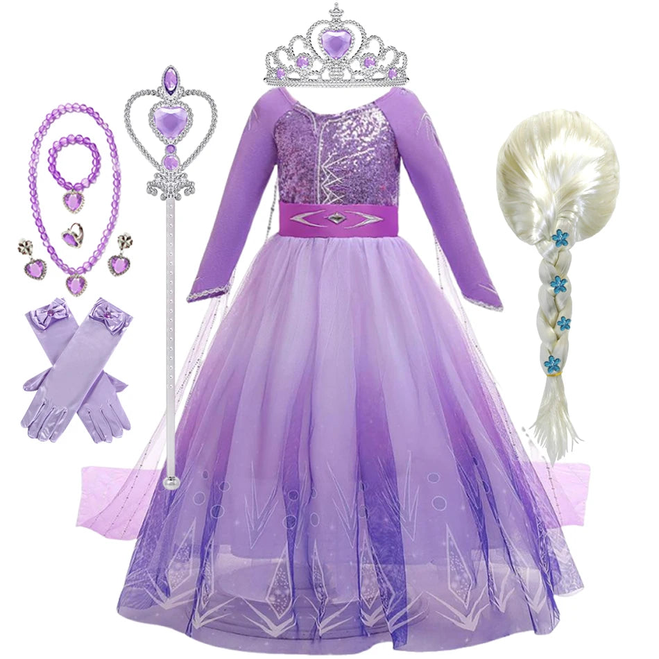 Girls Princess Snow Queen Costume Dress