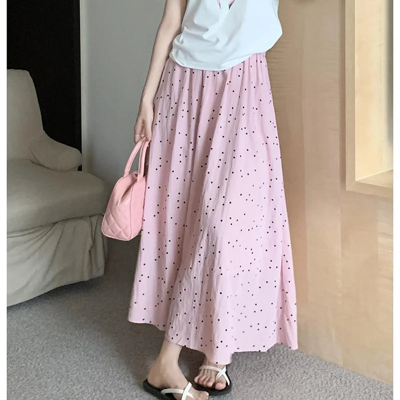 Women's High Waist Pleated A-Line Midi Skirt
