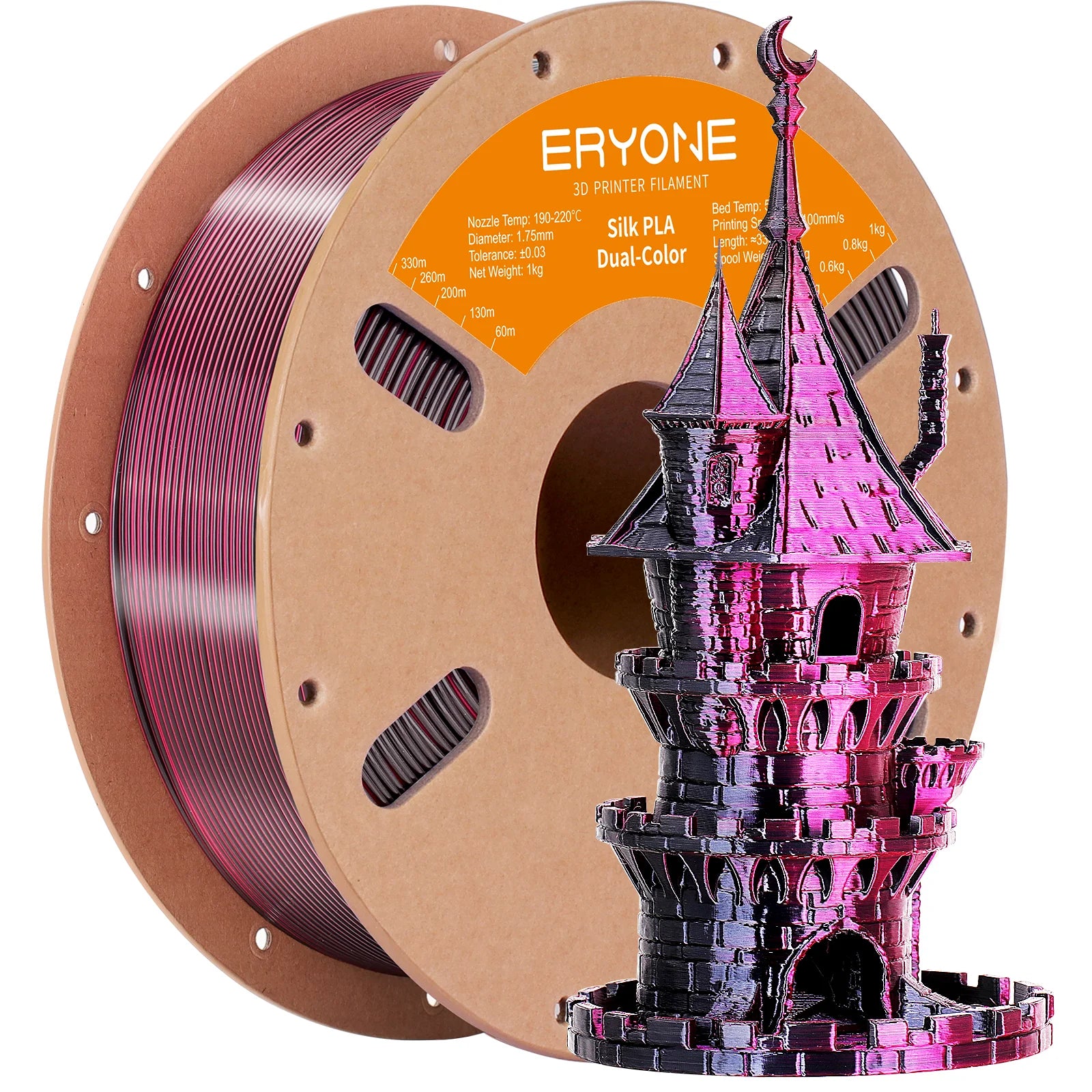 ERYONE 1KG Silk Dual Color PLA Series 3D Printer Filament 1.75mm, Dual-Color Coextrusion Silky Shiny Finish, 1kg Spool