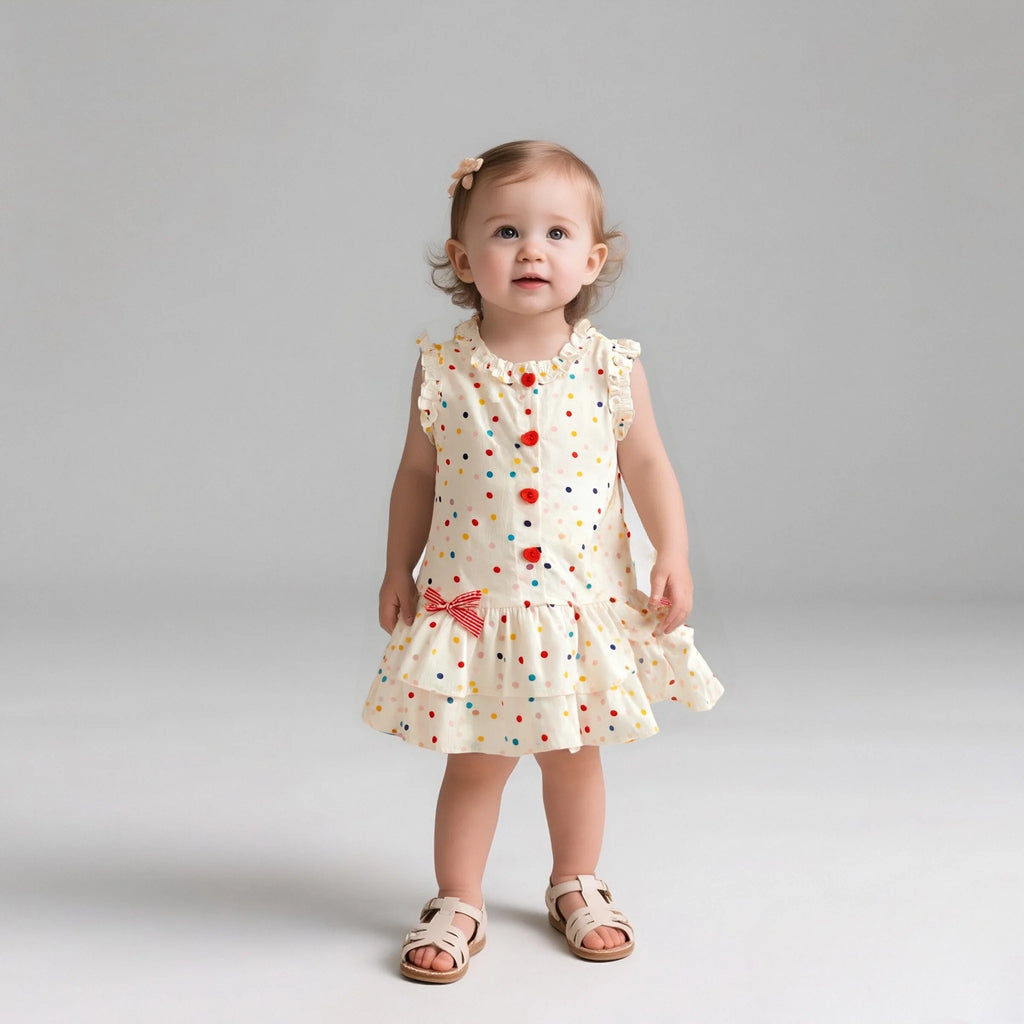 Toddler Girls Polka Dot Bow Sleeveless Summer Dress